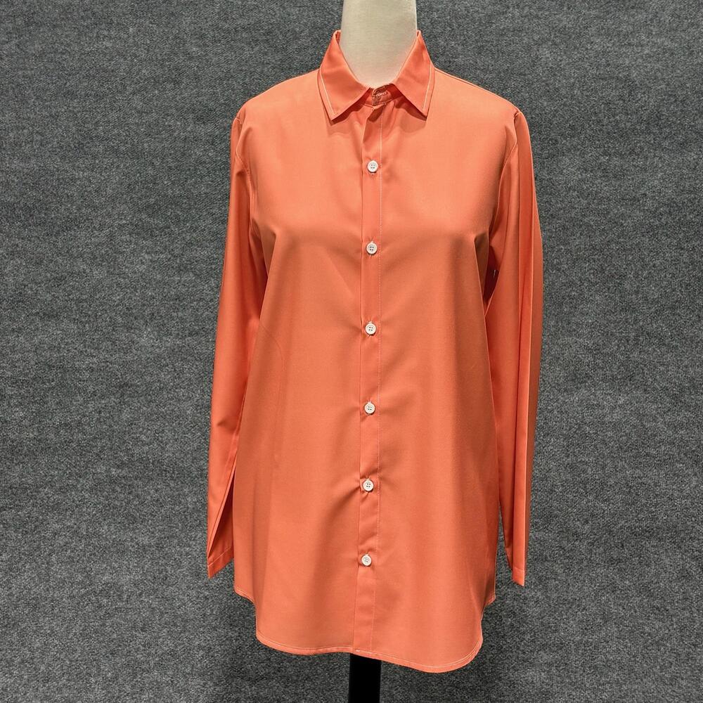 Shirt Womens Medium Orange Button Front Long Sleeve Tunic Blouse Top Basic